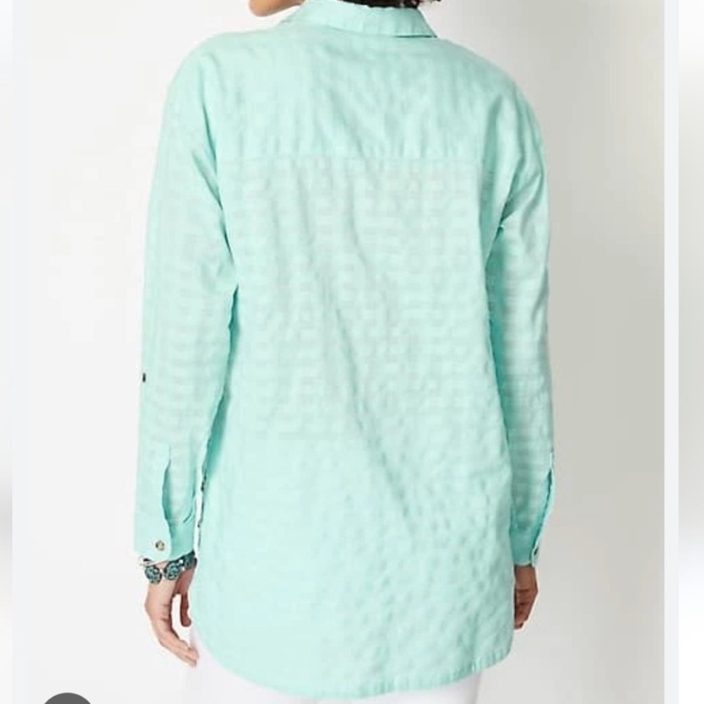 J.Jill Long Sleeve Side button Textured 100% Cotton Long Sleeve Teal Top XS - Picture 2 of 8